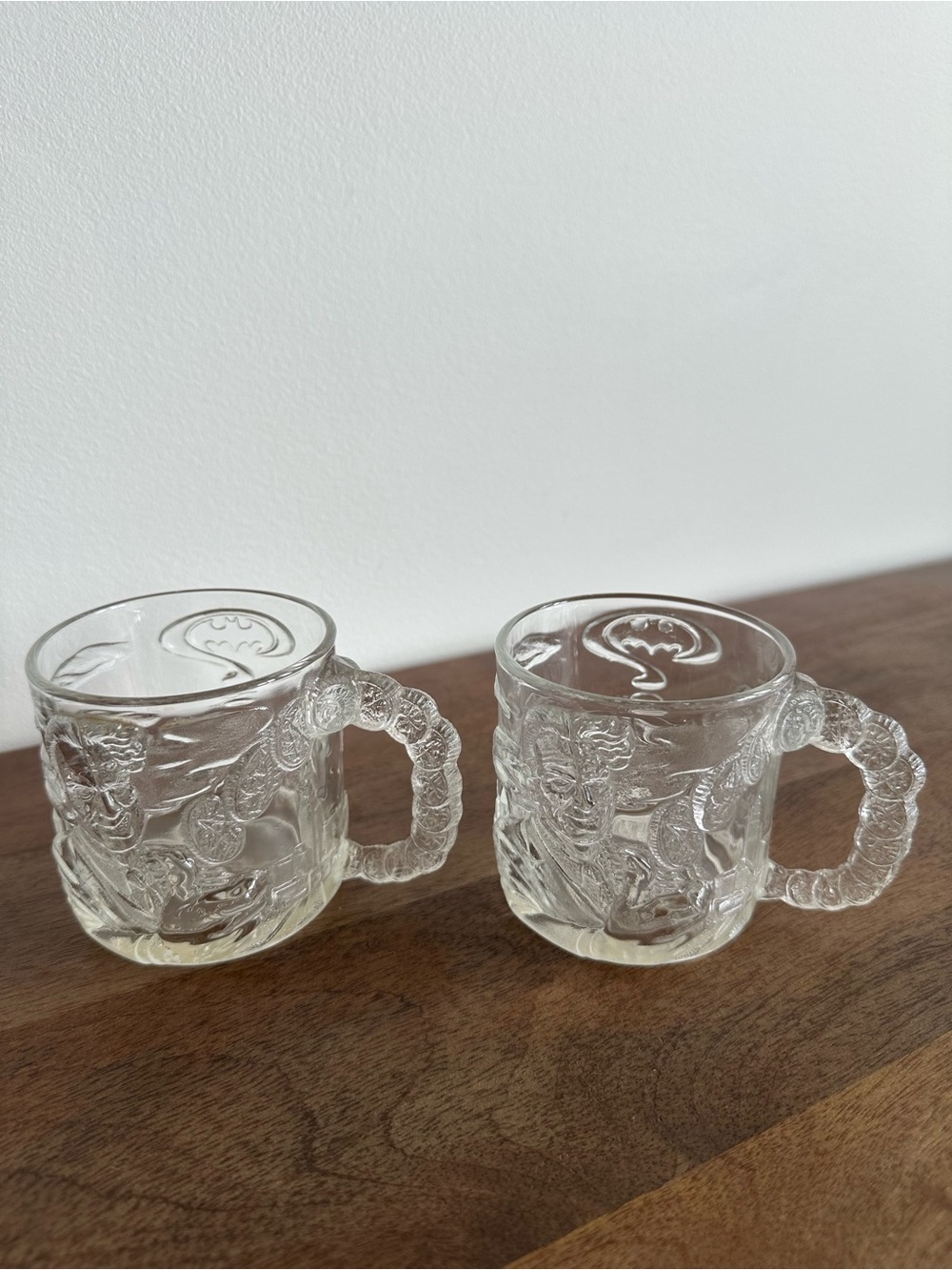 Vintage McDonalds Clear Embossed Glass Batman Forever “Two Face” Mugs x2